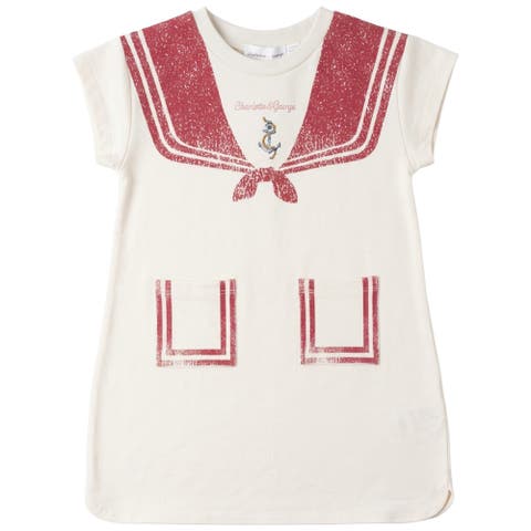 Stretch Jersey Sailor Collar Printed Dress (Toddler, Little Kid & Big Kid)