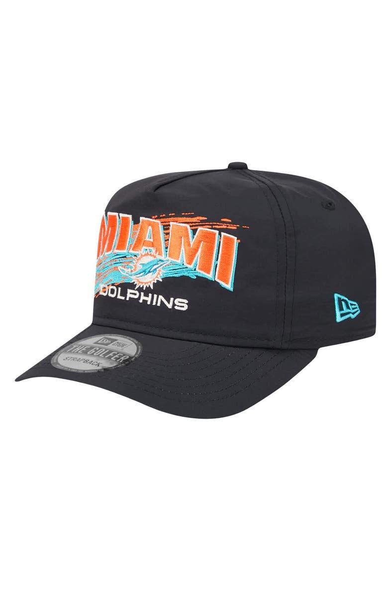 New Era Men's New Era Black Miami Dolphins Throwback Brush Golfer Snapback Hat, Main, color,