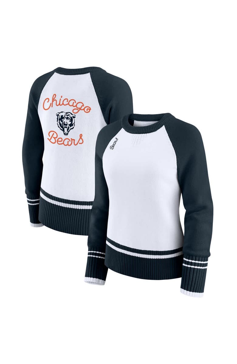 WEAR by Erin Andrews Women's WEAR by Erin Andrews White/Navy Chicago Bears Colorblock Raglan Sweater, Main, color, White