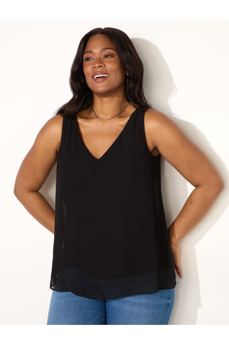 Chiffon V-Neck Swing Vest, Alternate, color, Black