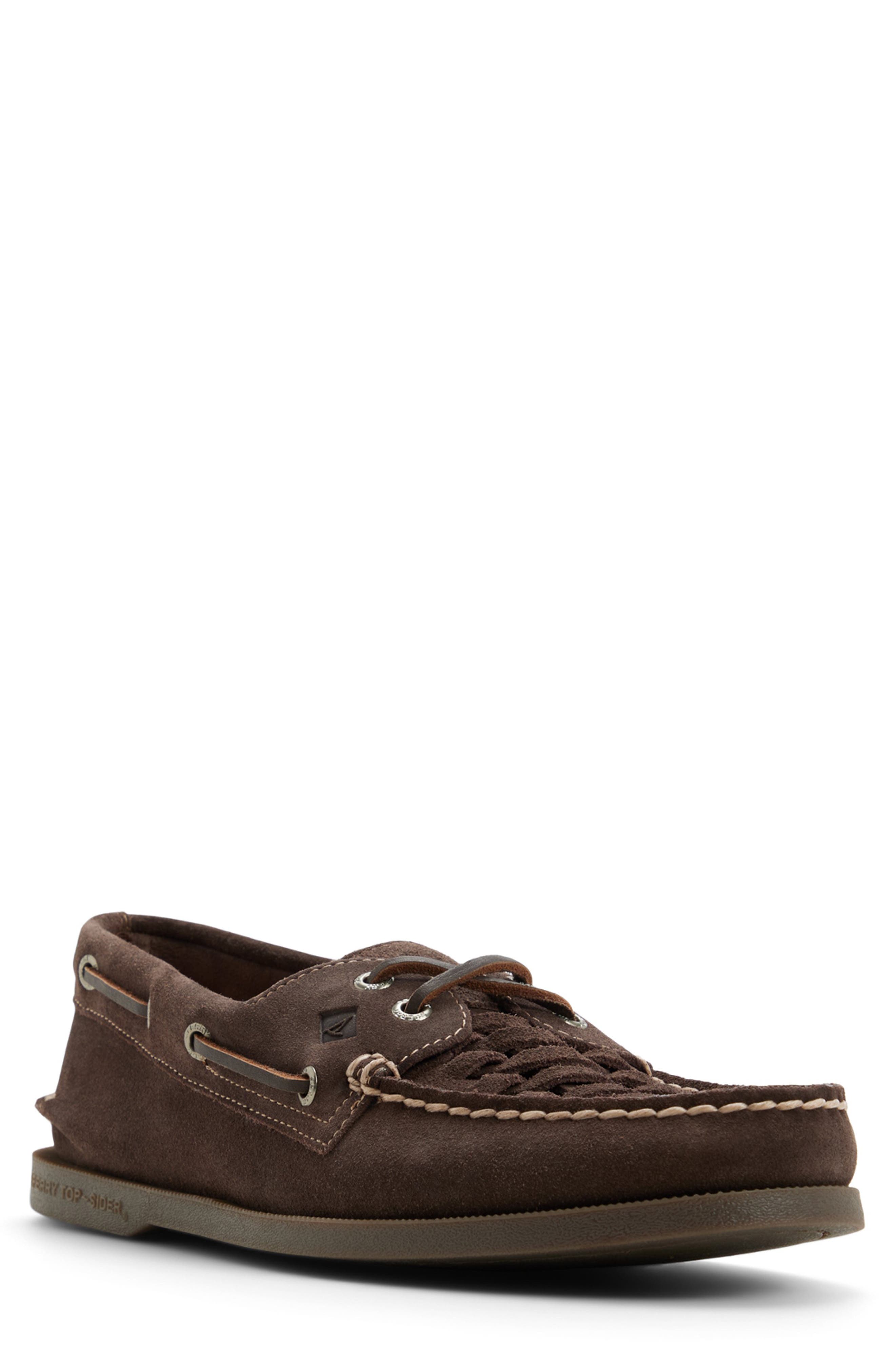 Sperry Authentic Original 2-Eye Woven Boat Shoe, Main, color, Dark Brown