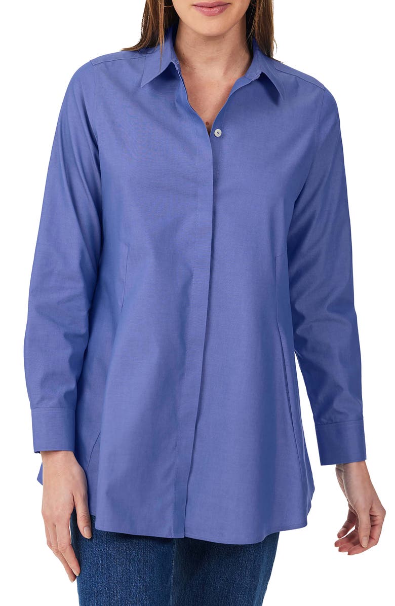 Foxcroft Cici Non-Iron Tunic Blouse, Main, color, Dark Chambray