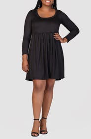 24seven Comfort Apparel Long Sleeve Knit Babydoll Dress