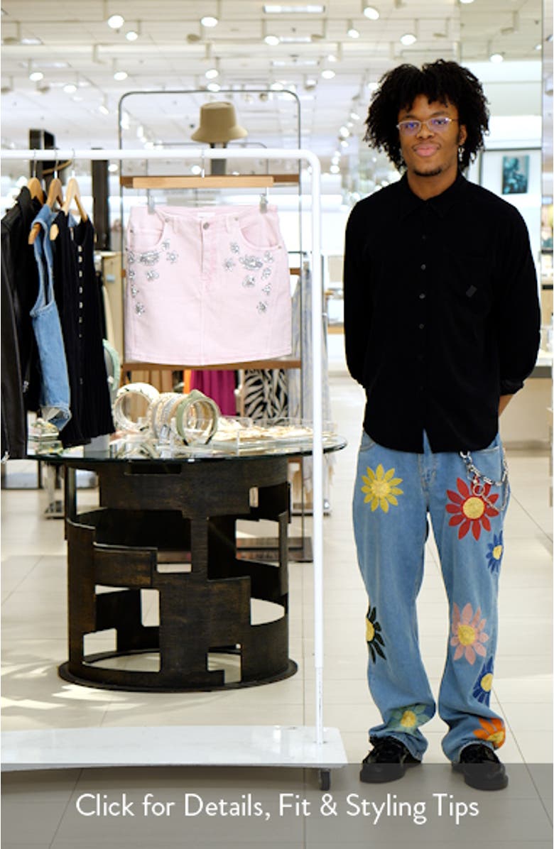 Crystal Floral Detail Stretch Cotton Miniskirt, sales video thumbnail