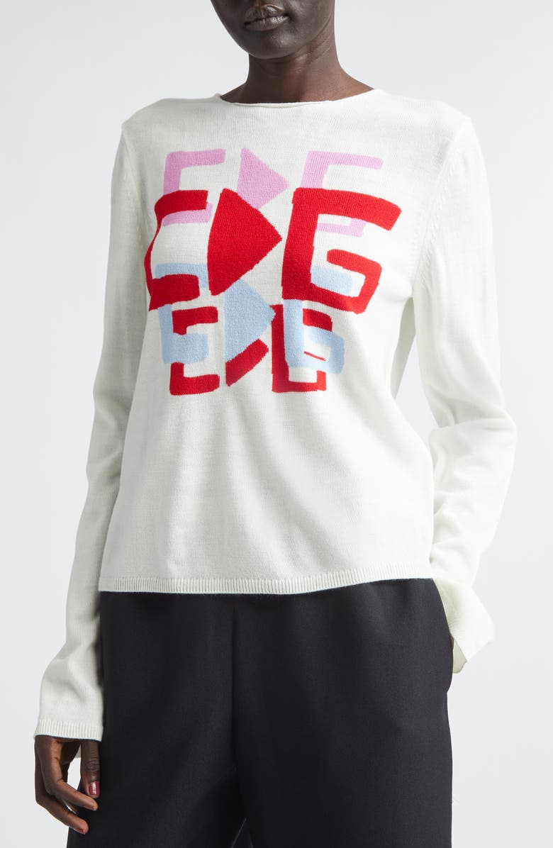 Comme des Garçons Girl x Brett Westfall Logo Intarsia Crewneck Sweater, Alternate, color, White