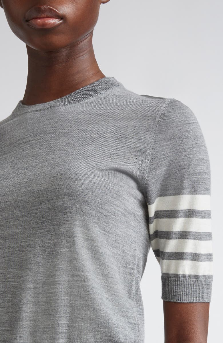 Thom Browne 4-Bar Short Sleeve Wool Blend Sweater, Alternate, color, Light Grey