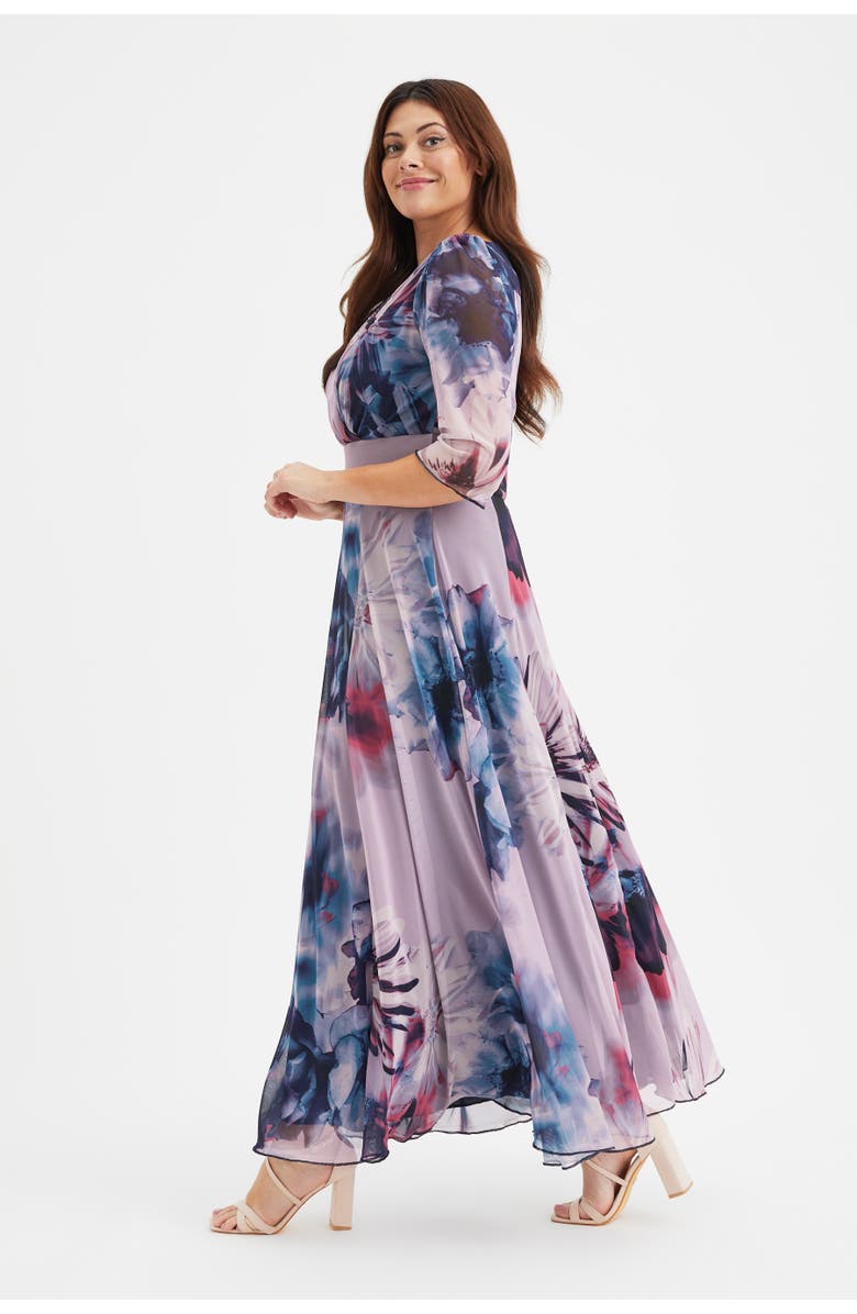 Scarlett & Jo Verity V-Neck 3/4 Sleeve Maxi Dress, Alternate, color, Indigo Rose