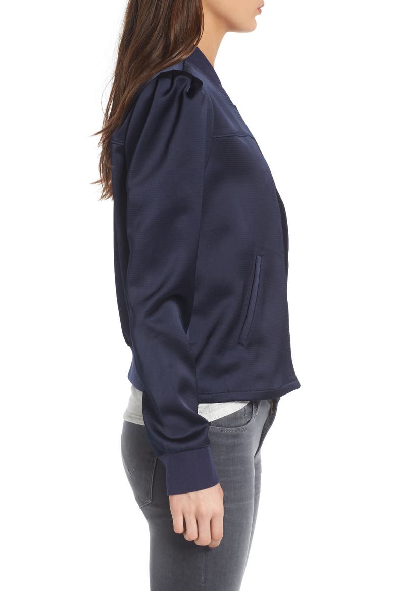 Shrunken Satin Bomber Jacket, Alternate, color, NAVY NIGHT