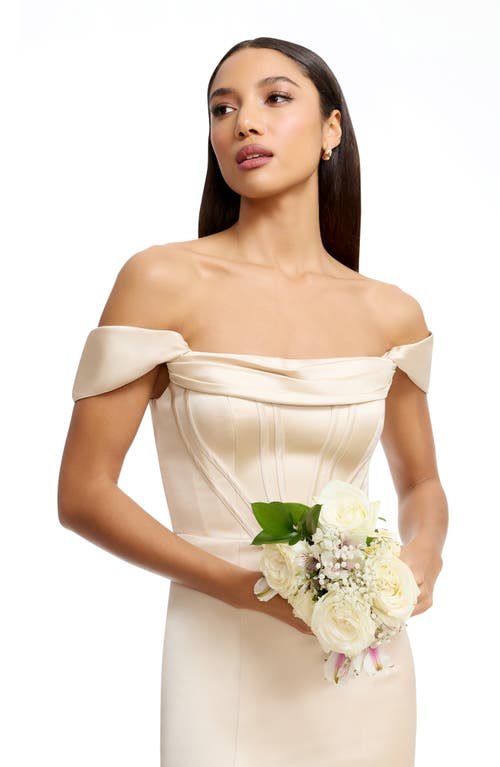 Dress The Population Melania Off The Shoulder Satin Gown