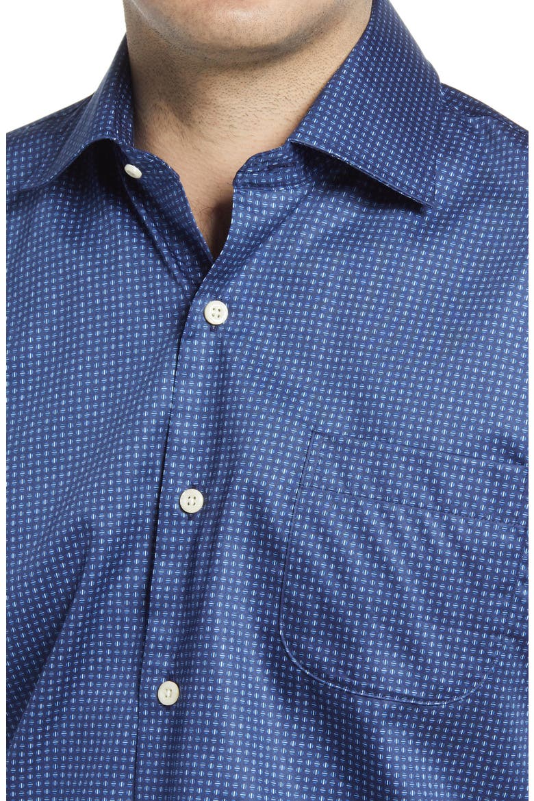 Regular Fit Geometric Short Sleeve Button-Up Shirt, Alternate, color, NAVY