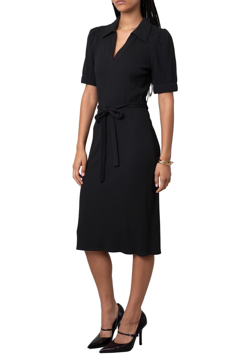 Johnny Collar Short Sleeve Ribbed Dress, Alternate, color, BLACK
