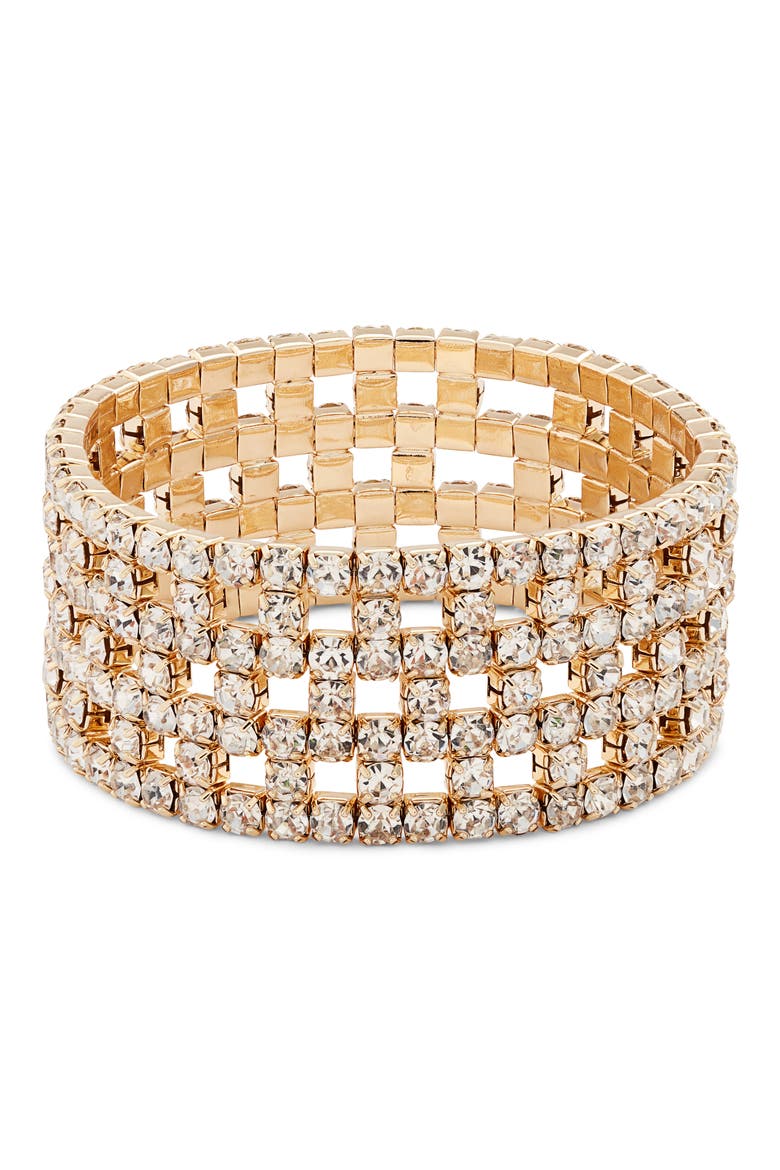 Rhinestone Lattice Stretch Bracelet, Main, color, CLEAR- GOLD