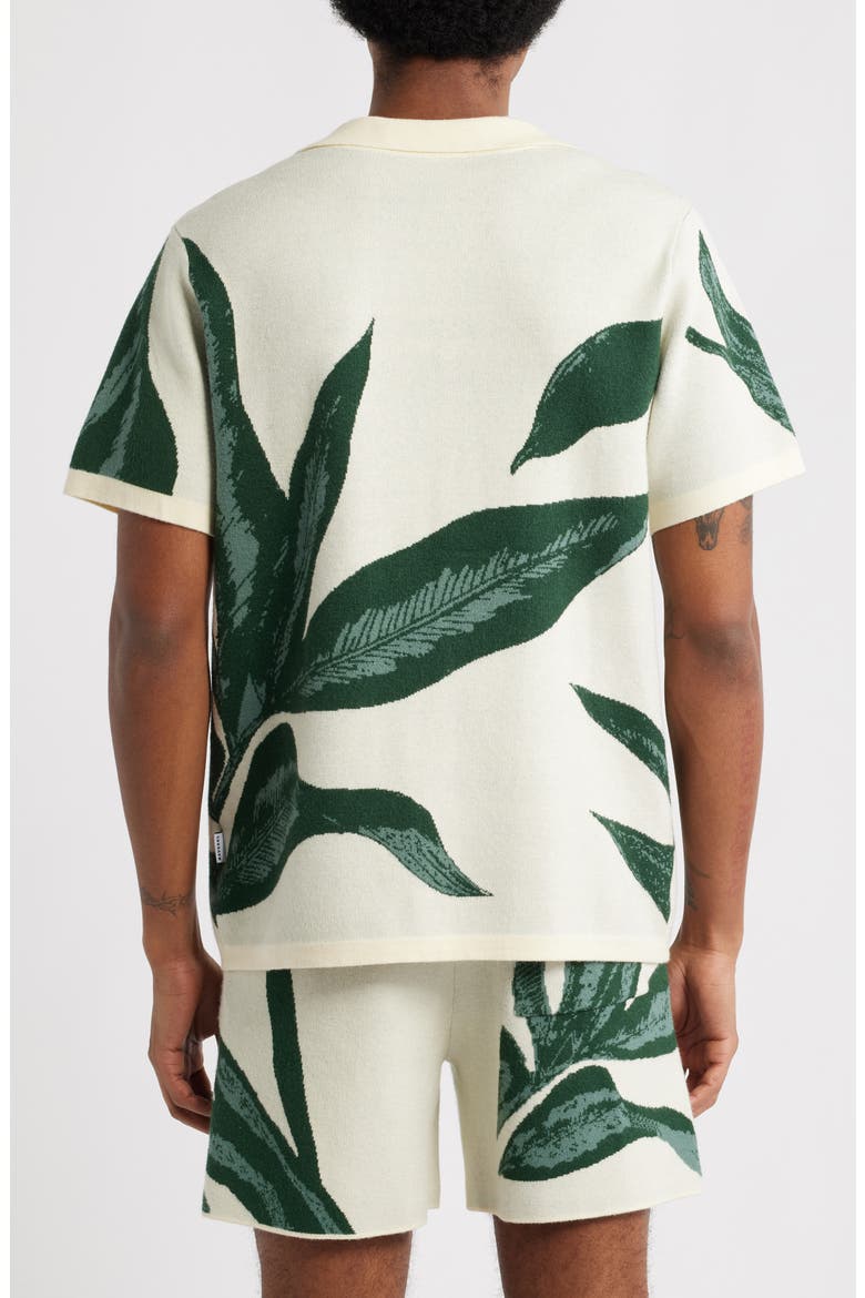 Jungle Jacquard Short Sleeve Knit Button-Up Shirt, Alternate, color, BEIGE