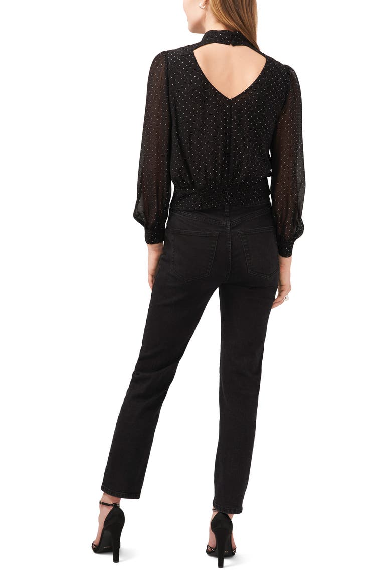 Polka Dot Back Cutout Mock Neck Top, Alternate, color, RICH BLACK