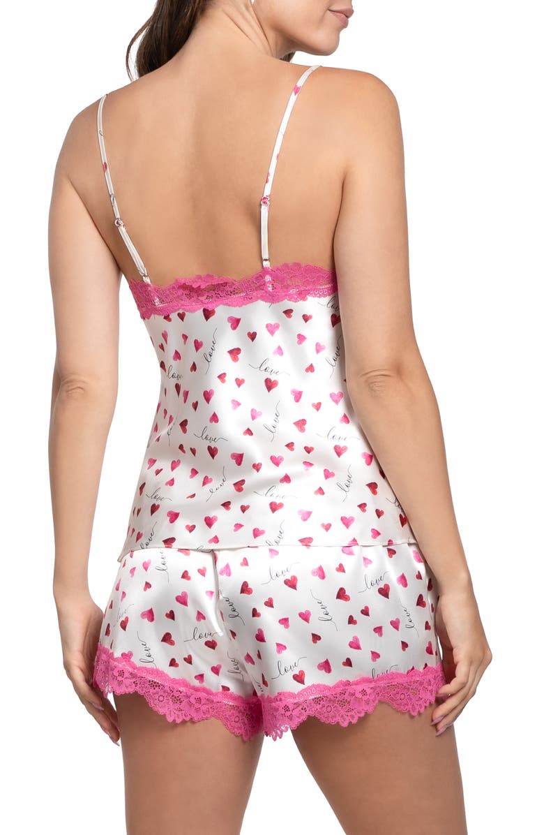 In Bloom by Jonquil Alyssa Lace Trim Strappy Short Satin Pajamas, Alternate, color, Ivory