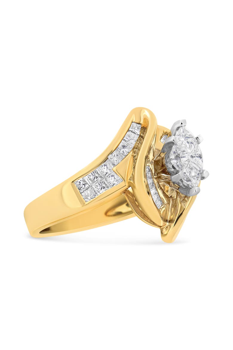 14K Gold 1 1/4 Cttw Multi Shaped Diamond Marquise Shaped Ring, Alternate, color, Yellow Gold
