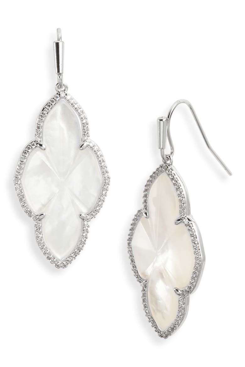 Abbie Pavé Frame Drop Earrings, Main, color, RHODIUM IVORY MOTHER OF PEARL