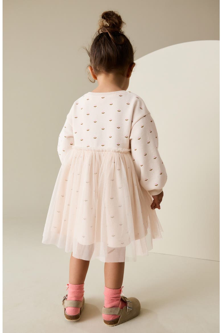 Kids' Floral Mesh Bunny Sweater Dress, Alternate, color, CREAM