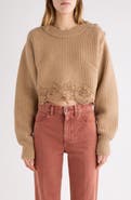 Chloé Guipure Lace Hem Wool & Cashmere Crop Sweater