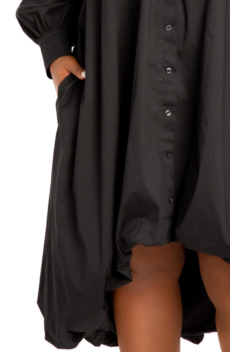BUXOM COUTURE Long Sleeve High-Low Bubble Hem Shirtdress, Alternate, color, Black