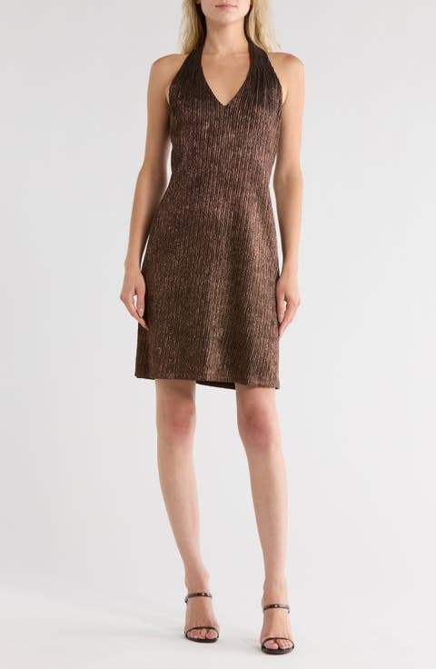 Sleeveless Metallic Ribbed Trapeze Dress