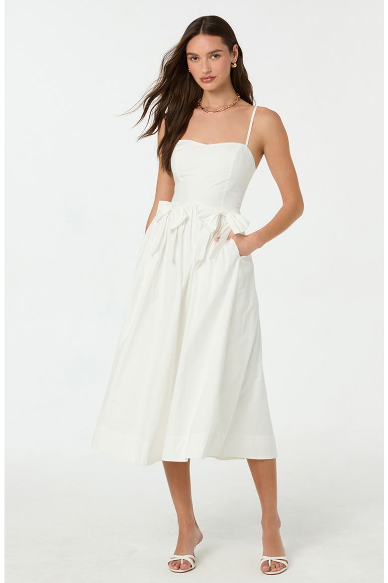 Poplin Bow Detail Midi Dress, Alternate, color, OFF WHITE