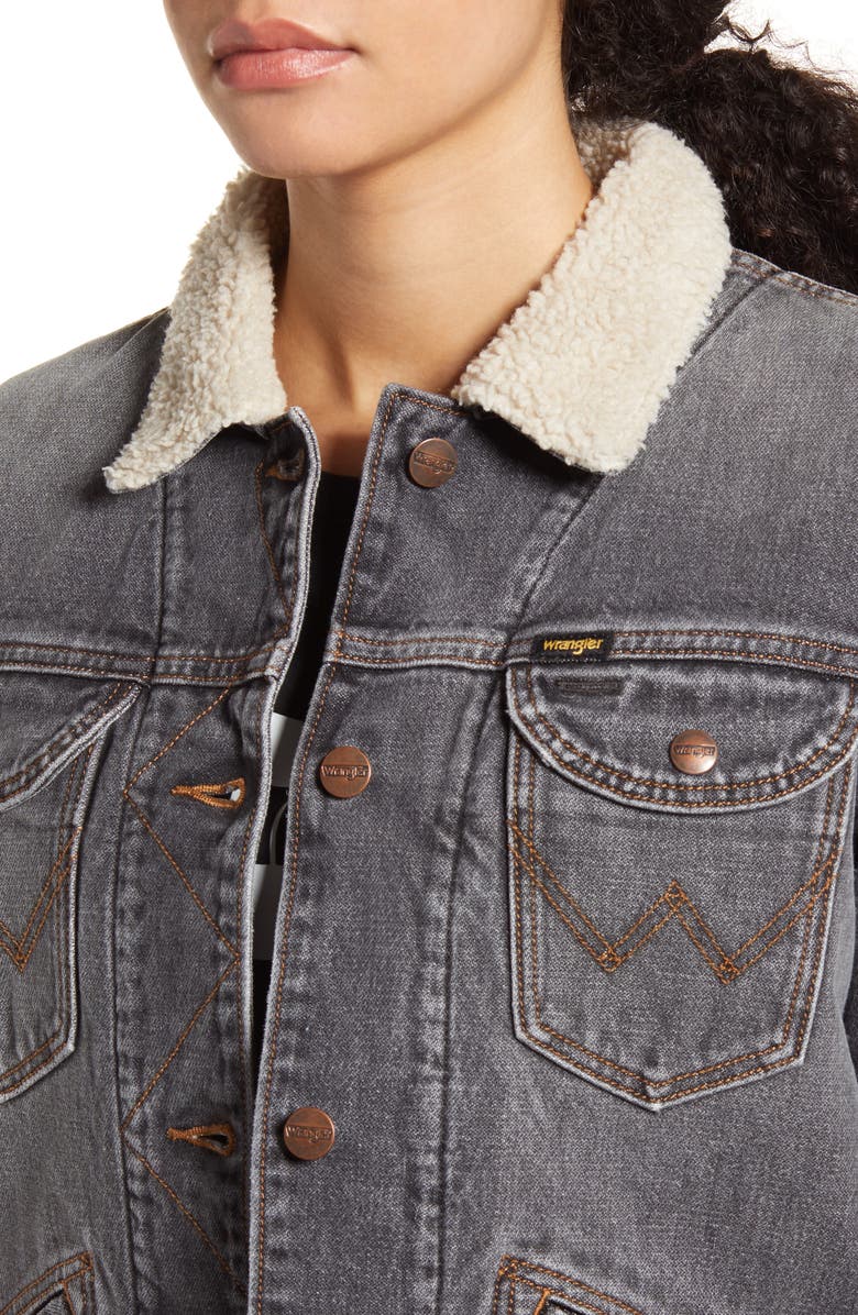 Wrangler ICONS<sup>™</sup> 124WJ Faux Shearling Lined Denim Jacket, Alternate, color,