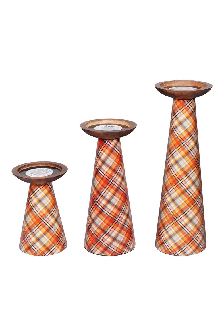 Plaid Pillar Candleholder Set - Ochre, Main, color, Ochre