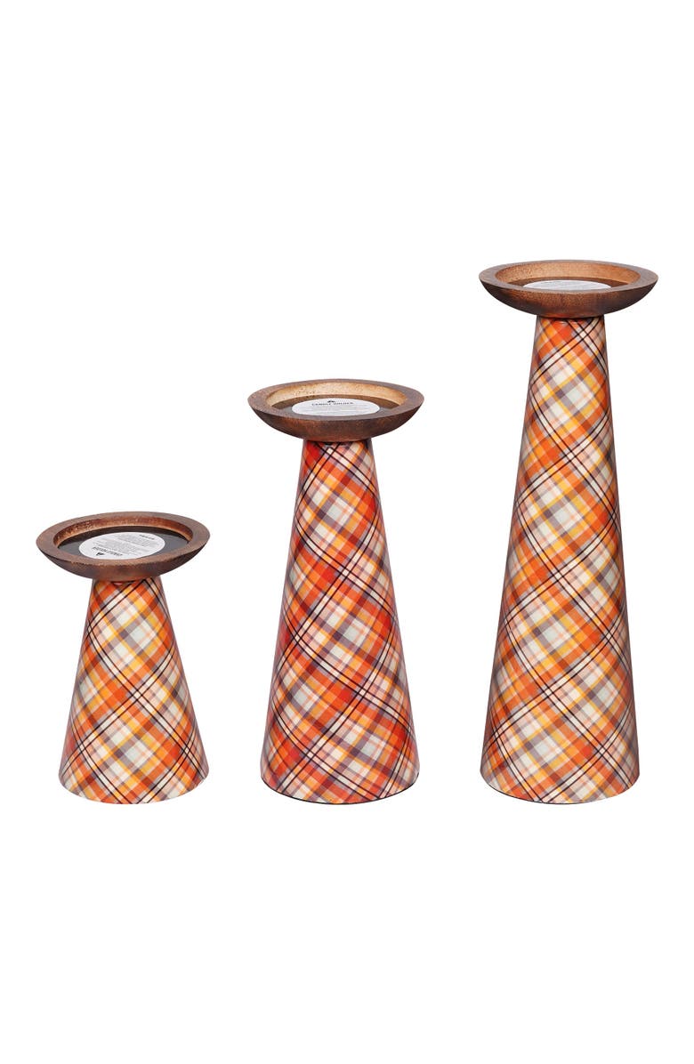 Mela Artisans Plaid Pillar Candleholder Set - Ochre, Main, color, Ochre