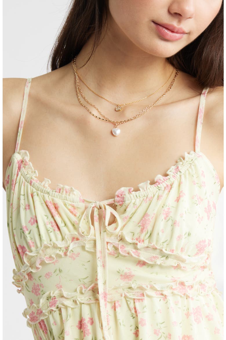 Floral Mesh Ruffle Trim Camisole, Alternate, color, YELLOW- PINK SHANNON FLORAL