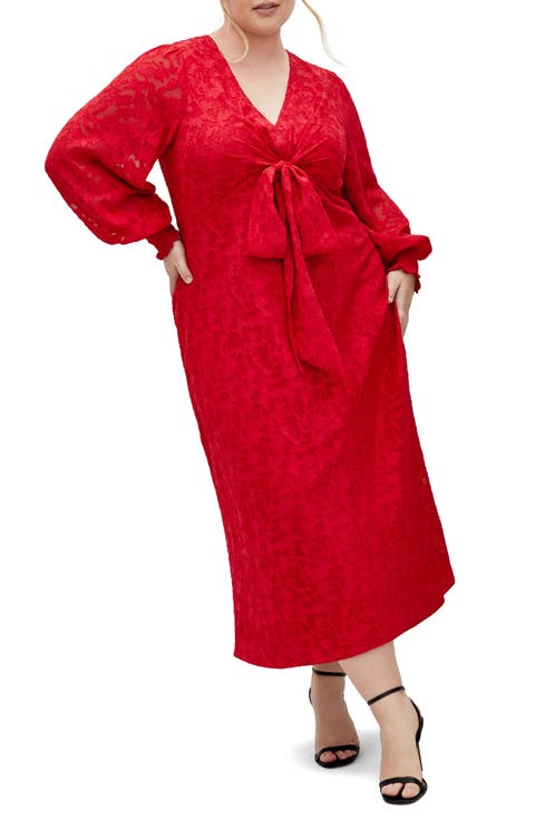 Marci Textured Print Long Sleeve Maxi Dress (Plus)