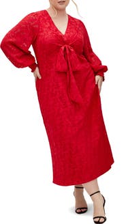 City Chic Marci Textured Print Long Sleeve Maxi Dress