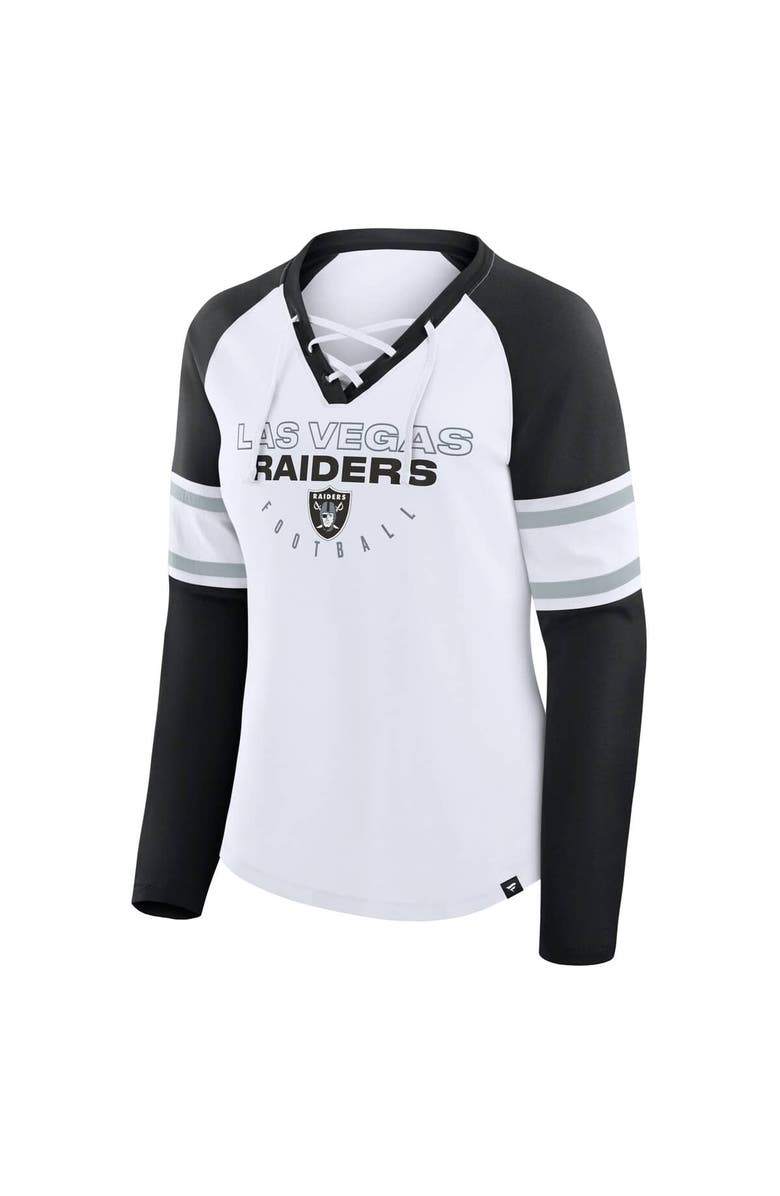 FANATICS Women's Fanatics White/Black Las Vegas Raiders Redzone Blitz Package Raglan Lace-Up V-Neck Long Sleeve T-Shirt, Alternate, color, White