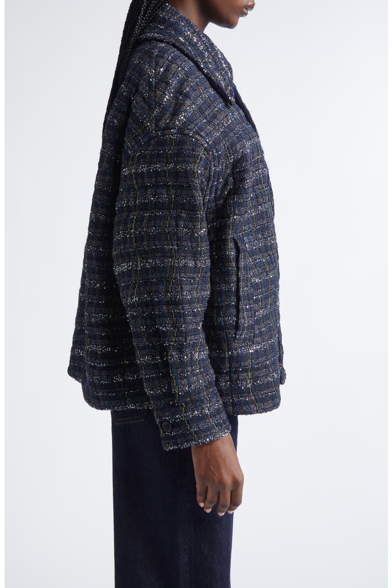 Padded Metallic Wave Check Overshirt, Alternate, color, BLACK AND BLUE