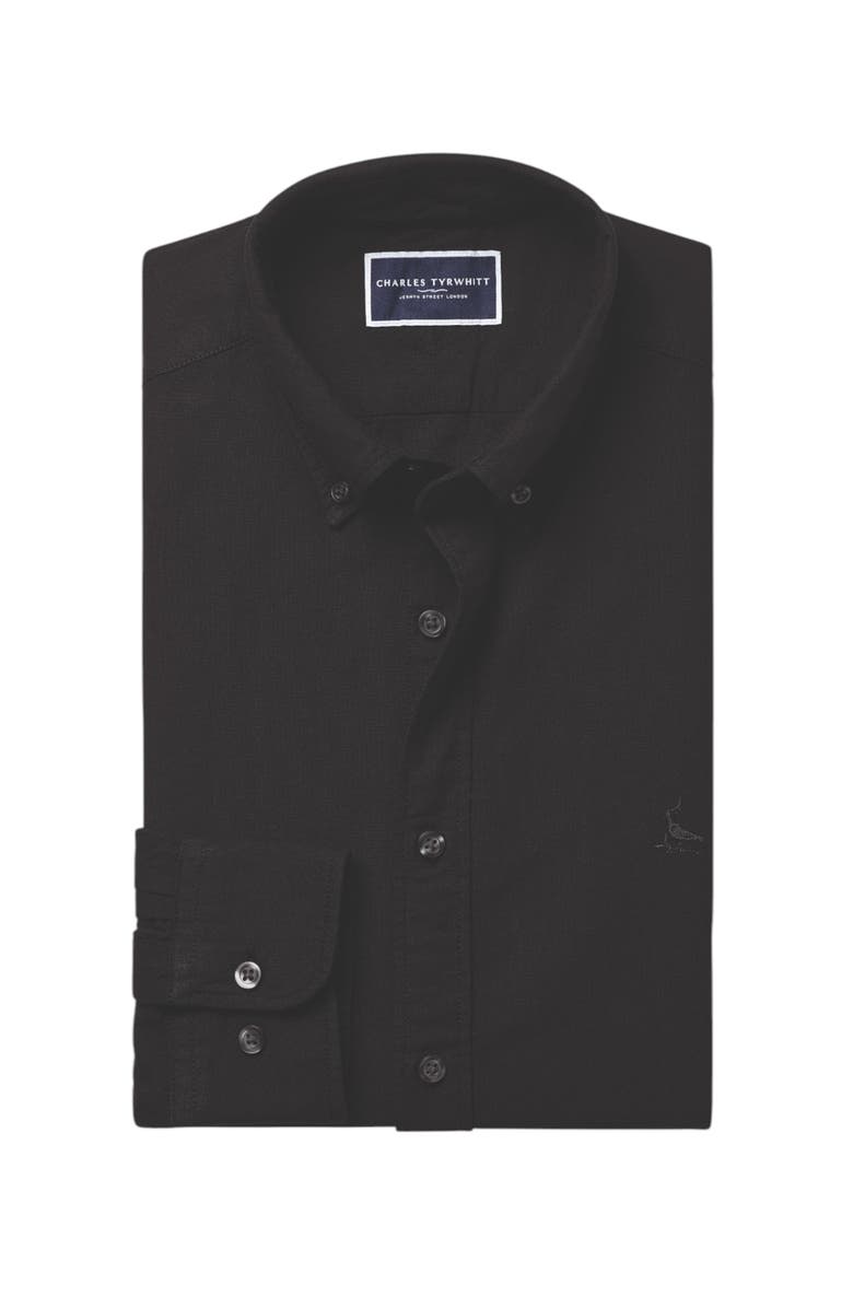 Charles Tyrwhitt Stretch Washed Oxford Shirt, Alternate, color, Black