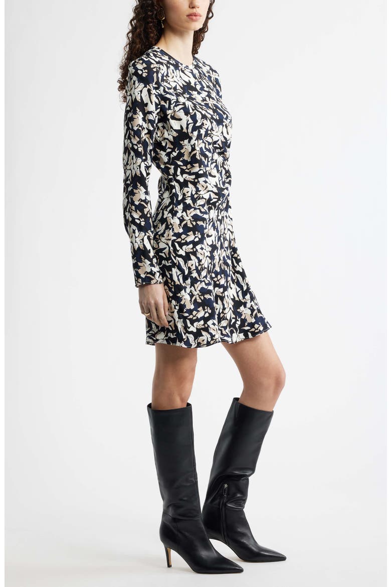 Side Twist Long Sleeve Minidress, Alternate, color, NAVY- TAN GRAPHIC BLOCKS