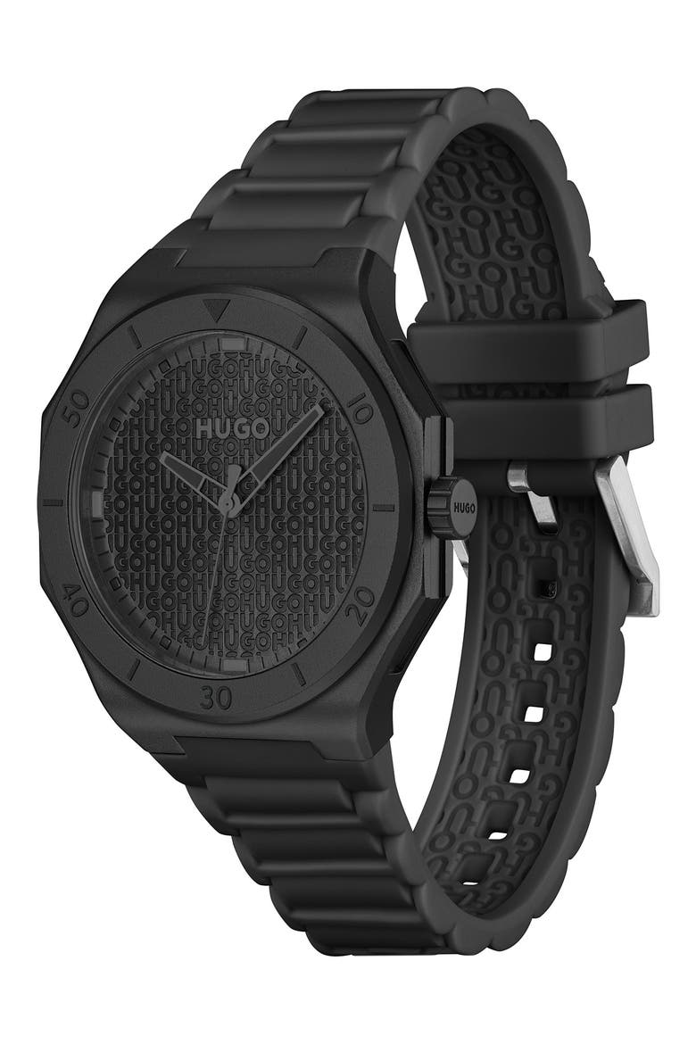 Grail Silicone Strap Watch, 42mm, Alternate, color, BLACK