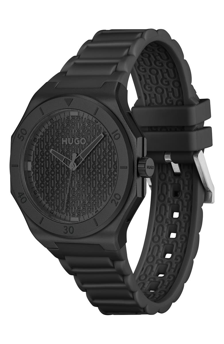 BOSS Grail Silicone Strap Watch, 42mm, Alternate, color, Black