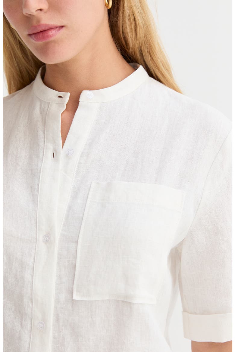 Mandarin Collar Button Up Linen Top, Alternate, color, White