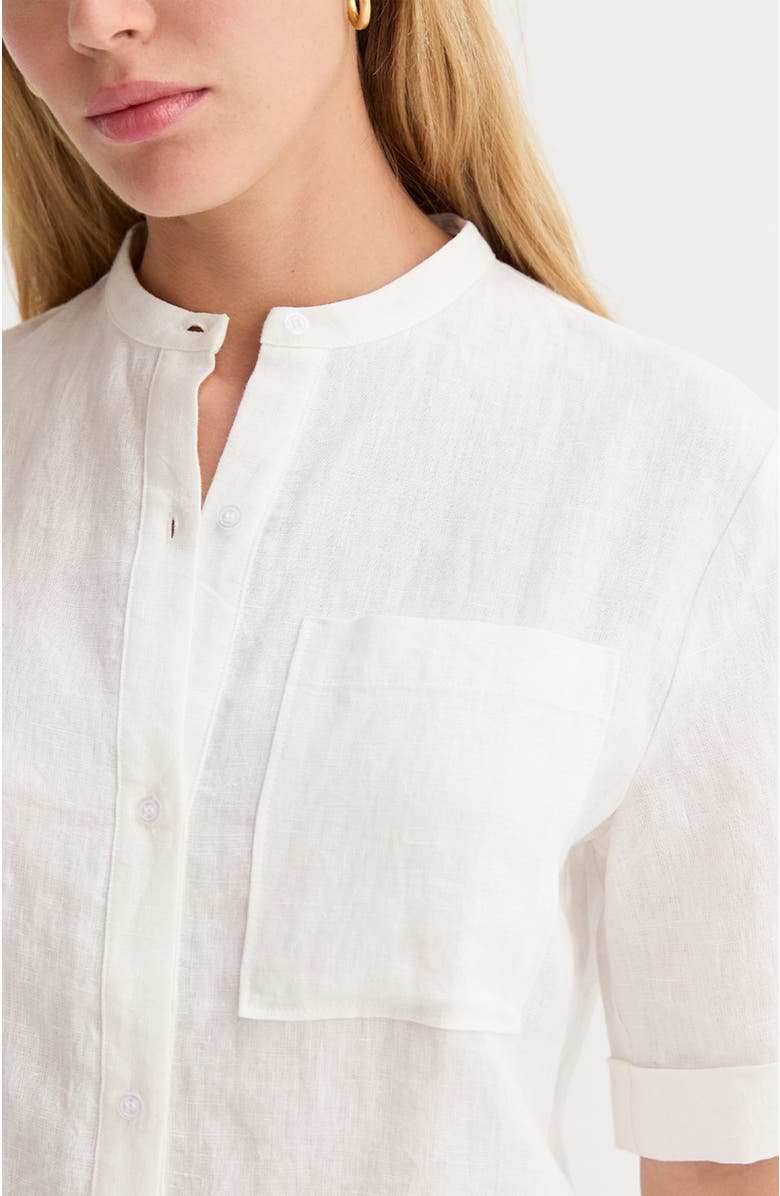 CRESCENT Mandarin Collar Button Up Linen Top, Alternate, color, White