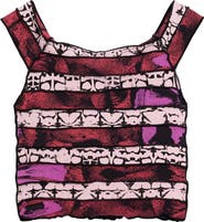 Desigual Paneled Off the Shoulder Stretch Cotton Crop Top