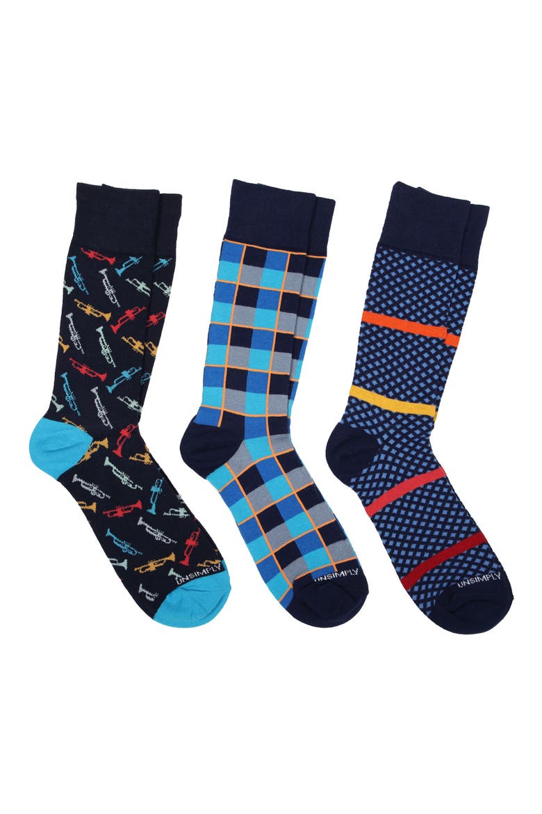3-Pack Assorted Crew Socks, Main, color, BLUE MULTI