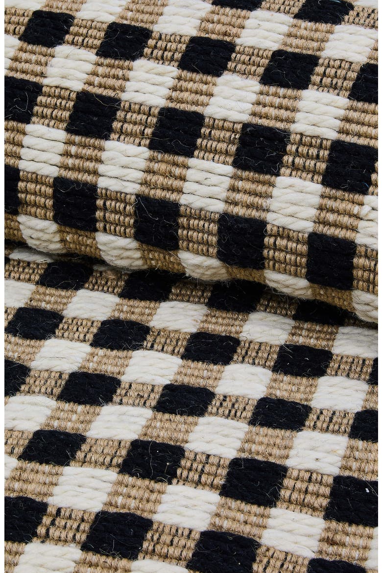 Natural Black & White Checked Rug, Alternate, color, BEIGE