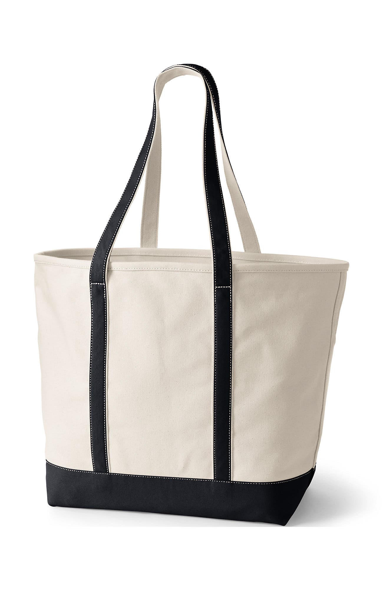 Lands' End Open Top Long Handle Canvas Tote Bag, Alternate, color, Natural/Black