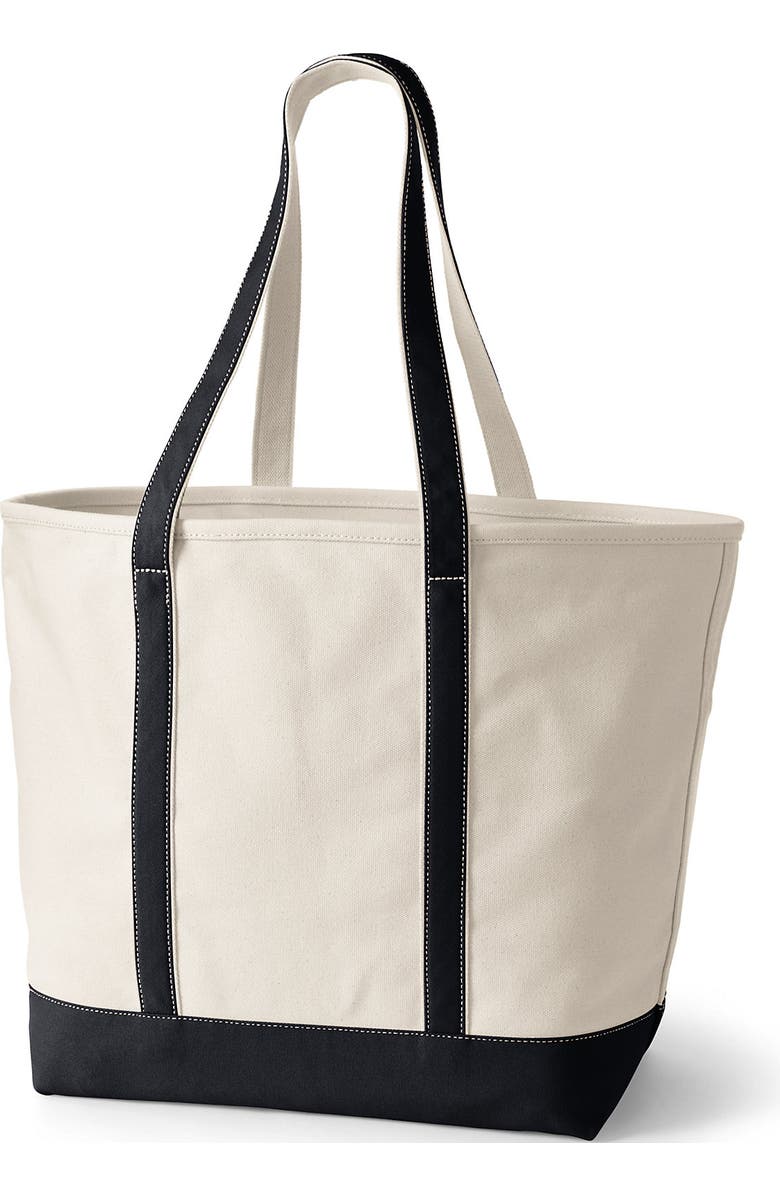 Lands' End Open Top Long Handle Canvas Tote Bag, Alternate, color, Natural/Black