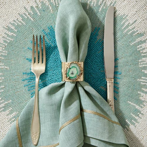 Joanna Buchanan Gold Trim Linen Dinner Napkins, Set Of Two In Green