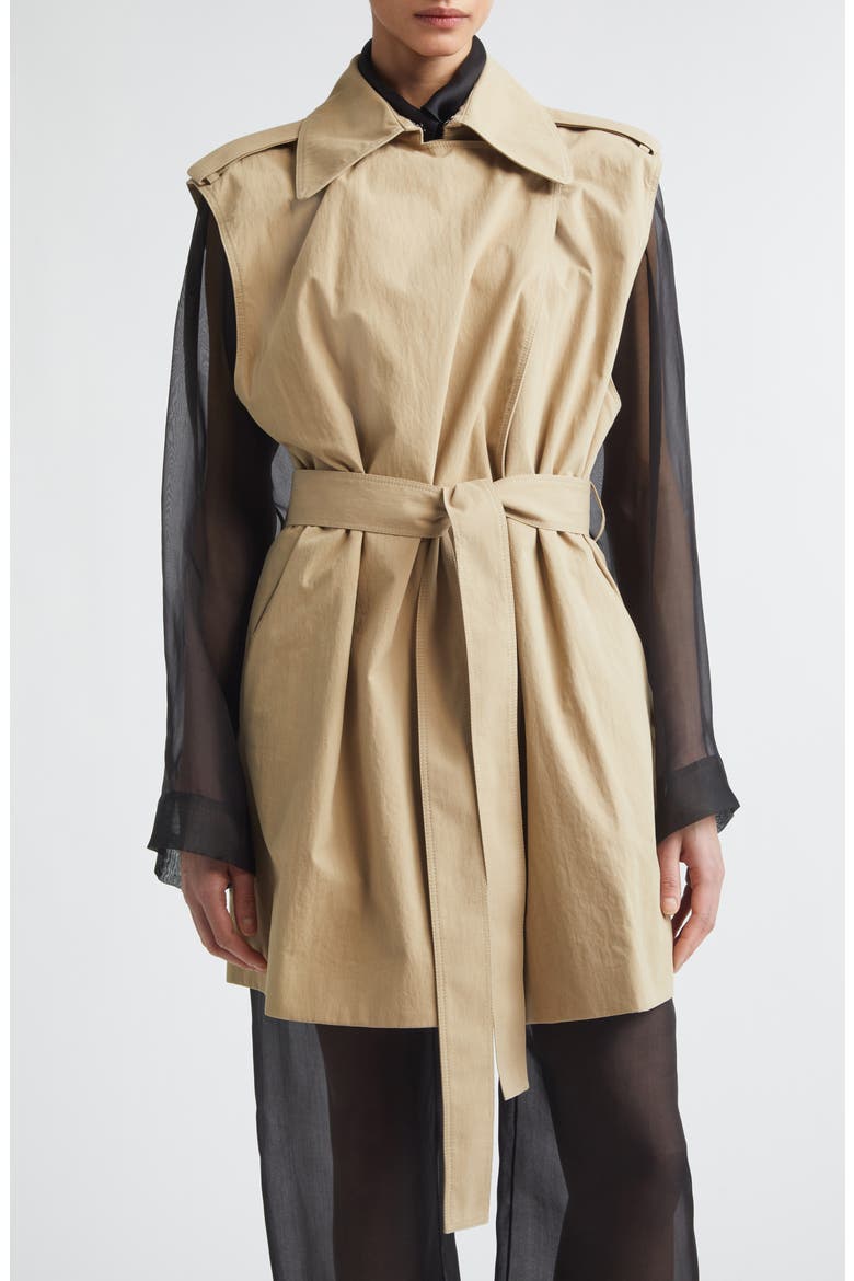 Carmy Split Cotton & Nylon Trench Coat with Removable Sleeves, Alternate, color, CAMEL