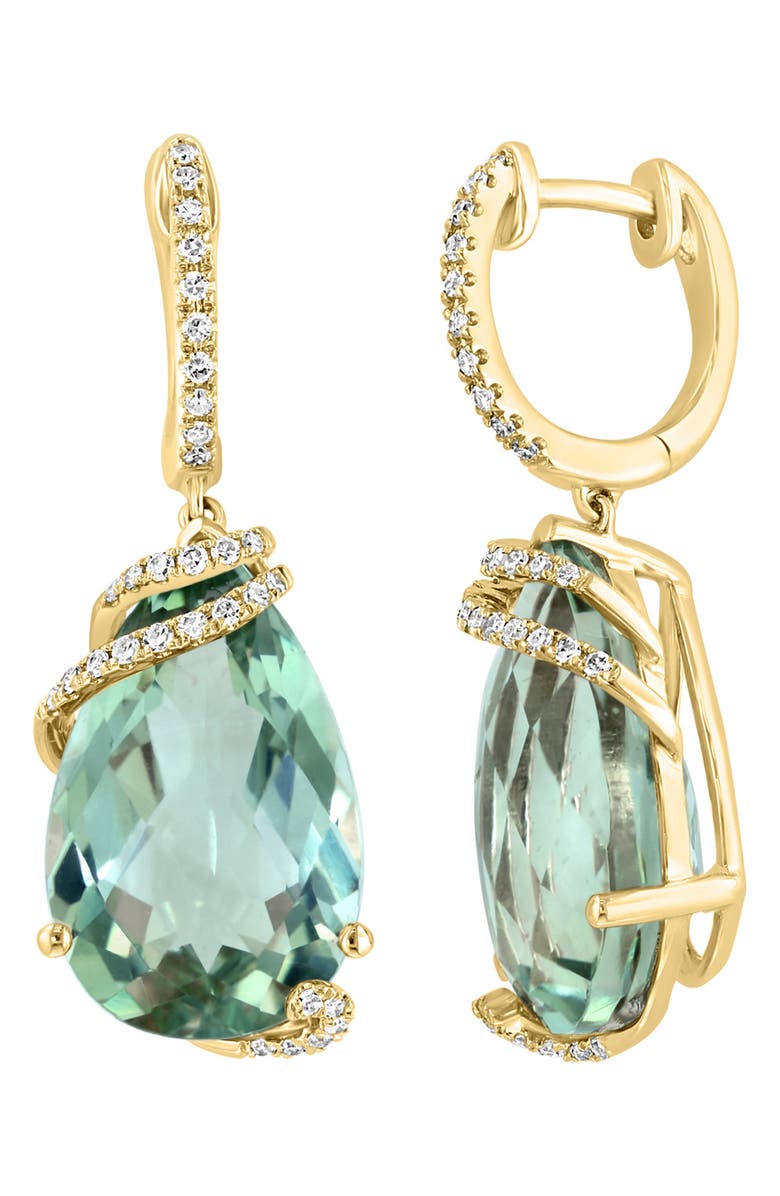 EFFY 14K Yellow Gold Green Quartz & Diamond Drop Earrings, Main, color, 