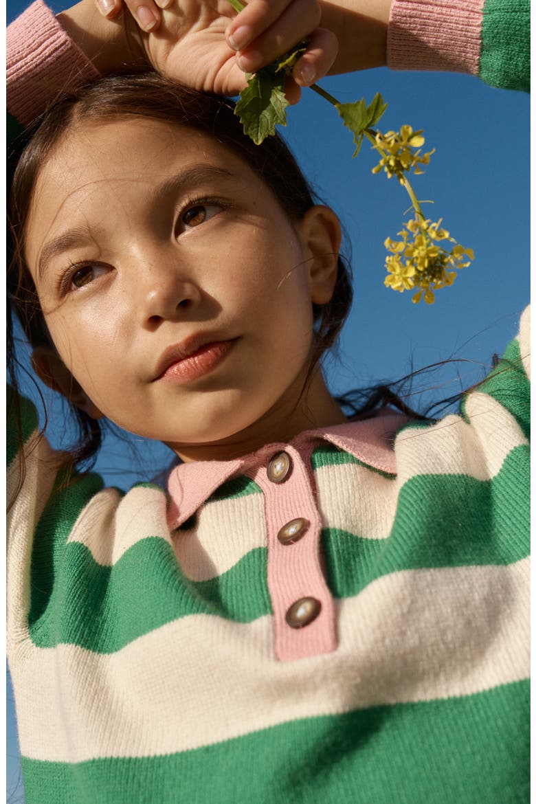 Kids' Stripe Rugby Sweater, Alternate, color, PEA GREEN/ ECRU MARL