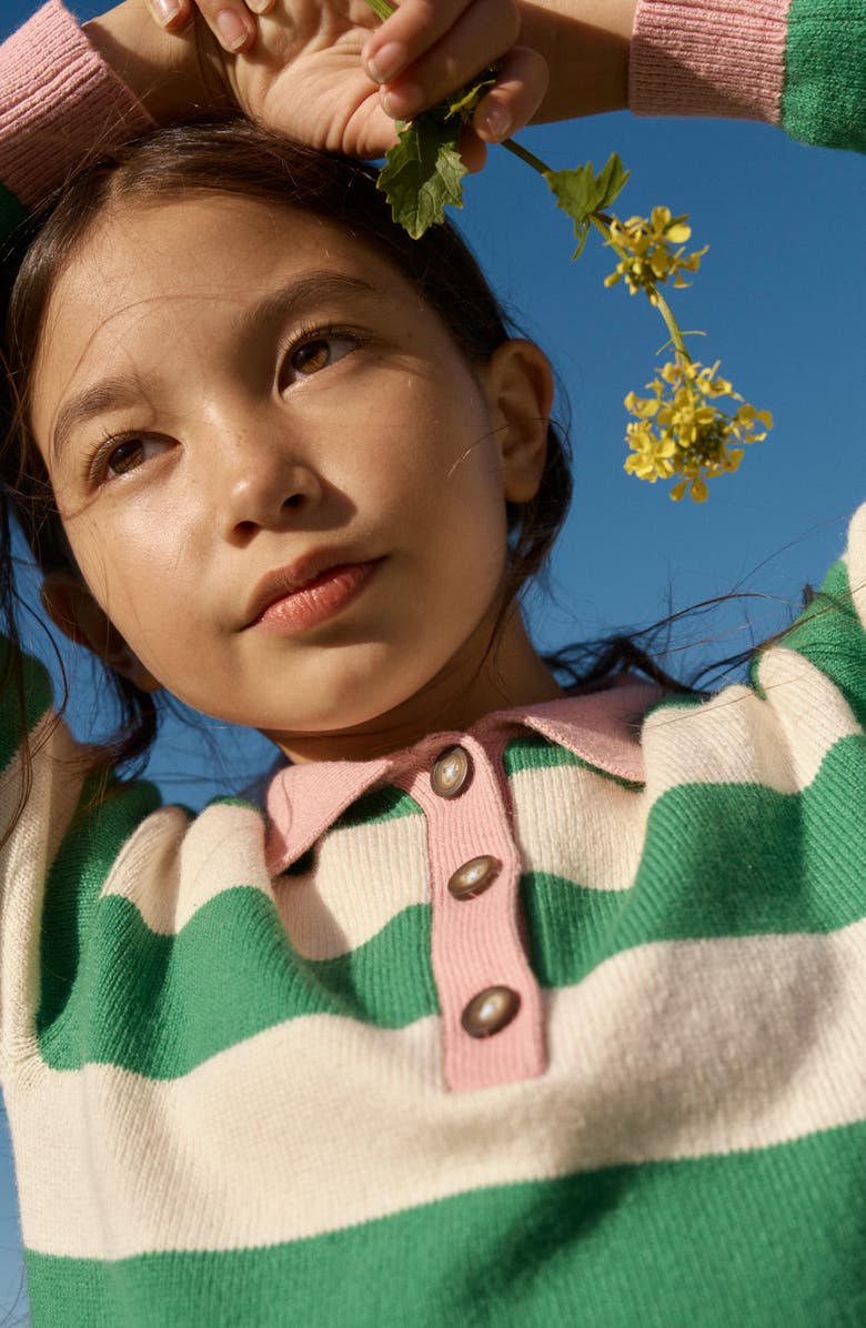 Mini Boden Kids' Stripe Rugby Sweater, Alternate, color, Pea Green/ Ecru Marl